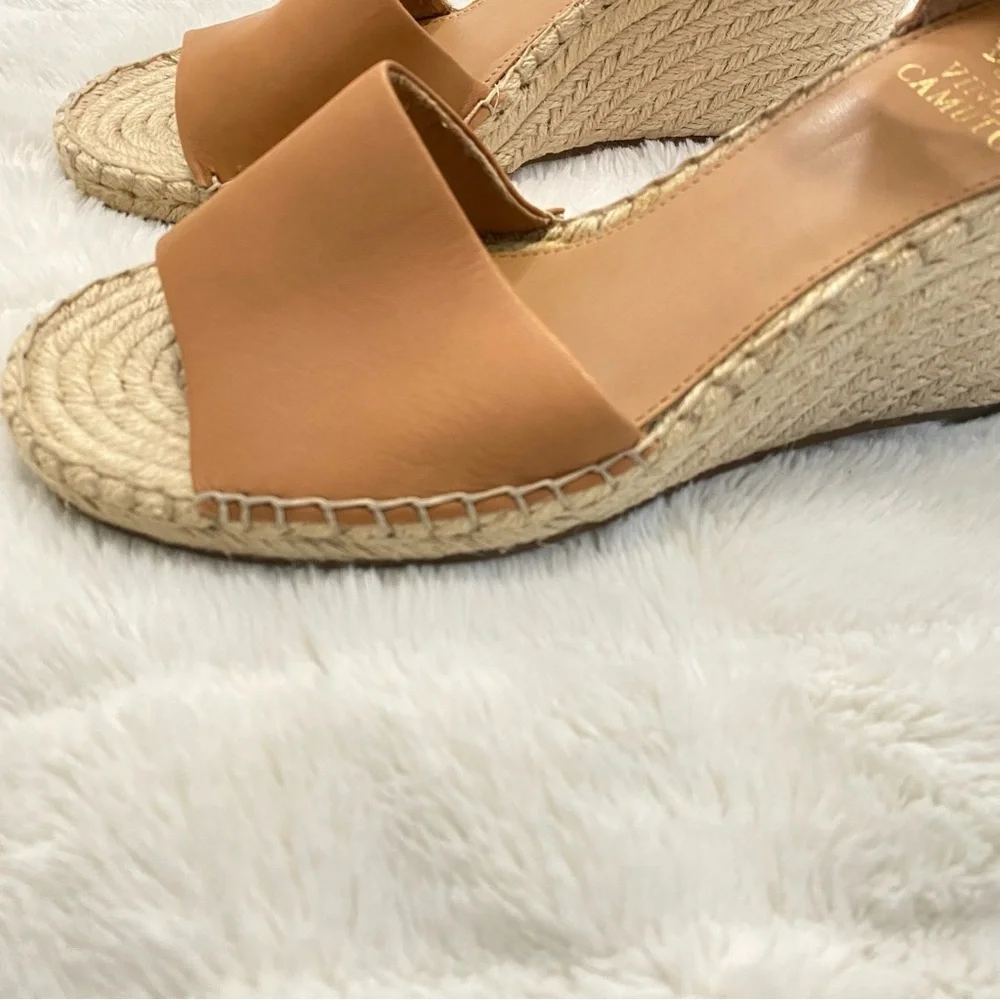Vince Camuto Tan Leather Espadrille Wedge Sandals Size 9.5